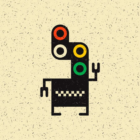 Cute monster with color eyes on grunge yellow background Vector illustration.のイラスト素材