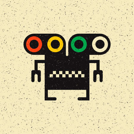 Cute monster with color eyes on grunge yellow background Vector illustration.のイラスト素材