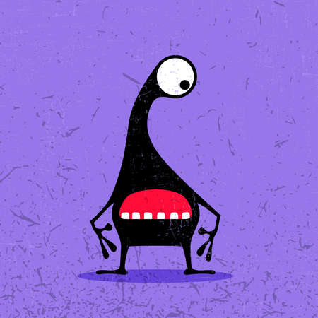 Cute monster on grunge purple backgroundのイラスト素材