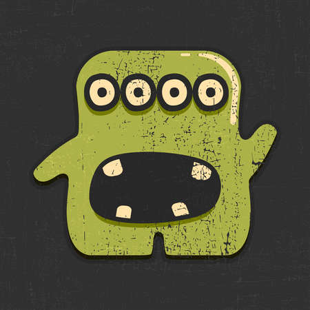 Funny green monster on grunge black background. cartoon illustration.のイラスト素材