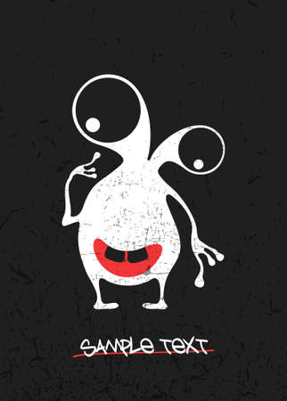 White cute monster on black grunge  with textのイラスト素材