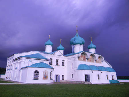 the white church during a stormの写真素材