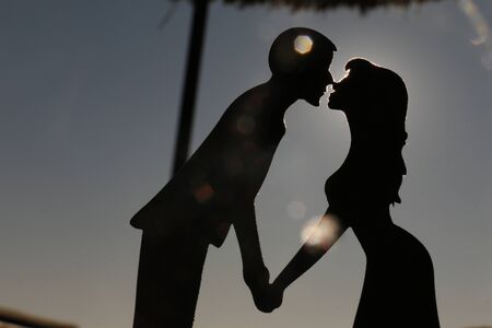 Silhouette of a couple ready to kissの写真素材