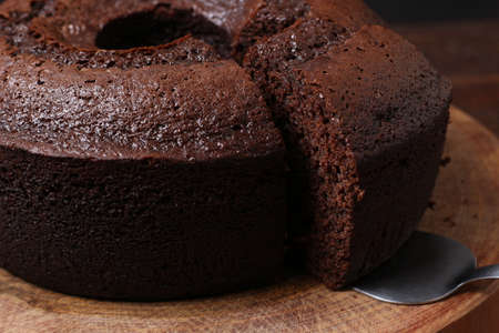 Homemade rustic chocolate cake. Top viewの写真素材
