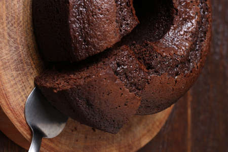 Homemade rustic chocolate cake. Top viewの写真素材