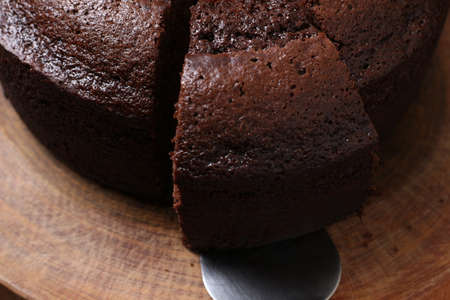 Homemade rustic chocolate cake. Top viewの写真素材