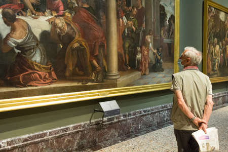 Visitor view art at Pinacoteca di Brera in Milan, Lombardy, Italy. Free admission until autumn 2020...