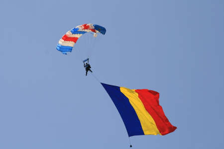 Skydiver With Romanian Flagの写真素材