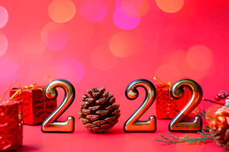 New Year 2022. Happy New Year 2022. Christmas decoration on a white background. Christmas car 2022....