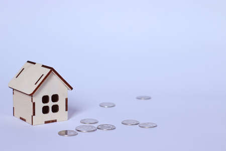Buying a new home. Layout on the topic of mortgage. Key mortgage rates. House for sale. Moving to a new place of rasidence.の写真素材