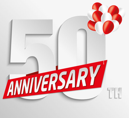 Fifty anniversary red and white balloonsのイラスト素材