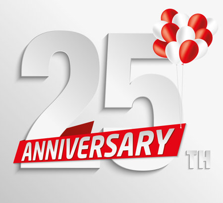 Twenty five anniversary red and white balloonsのイラスト素材