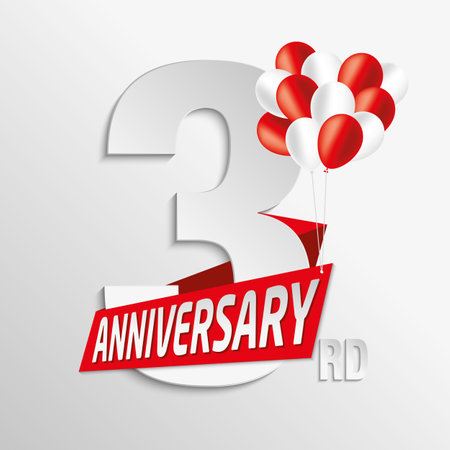 Third anniversary red and white balloonsのイラスト素材