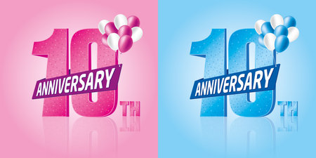 Tenth anniversary label with colorful balloonsのイラスト素材