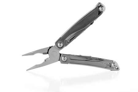 folding multifunctional pliers white backgroundの写真素材