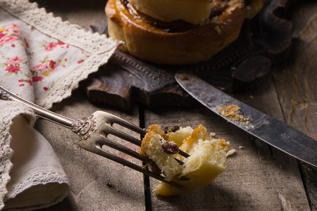 Tea with cinnamon Buns and raisinの写真素材