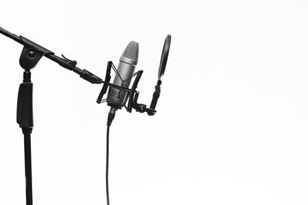 Condencer Mic On Stand In Studio Isolated On Whiteの写真素材