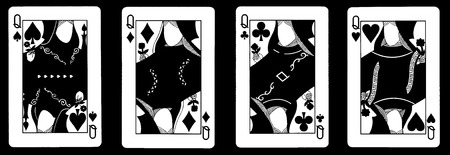 4 Queens in a row - Playing Cards, Isolated on blackの写真素材