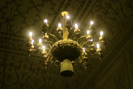 Antique ceiling chandelier in Badshahi Mosque, Lahore Pakistan 10/01/2015