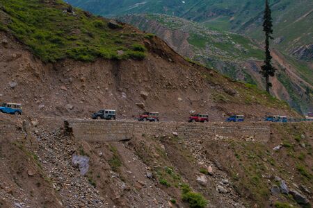 So many Jeeps on Jeep Track to Lake Saif Ul Maluk, Naran Valley, Khyber Pakhtunkhua, Pakistan 6/26/2018のeditorial素材