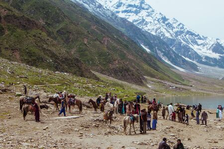 Horses for Tourist at Saif ul Maluk Lake, Naran Valley, Khyber Pakhtunkhua, Pakistan 6/26/2018のeditorial素材