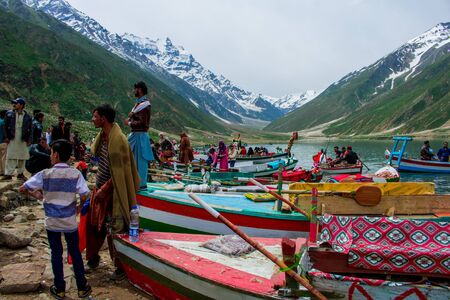 Ships For Tourists At Saif ul Maluk Lake, Naran Valley, Khyber Pakhtunkhua, Pakistan 6/26/2018のeditorial素材