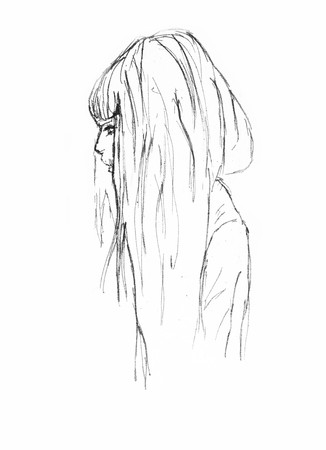 Hand Drawn Beautiful Girl Portrait - Pencil Sketch Of An Anime Girl On A White Paperの写真素材