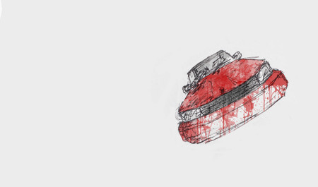 Hand Drawn Beautiful Modren Car Red Color - Water Color On White Paperの写真素材