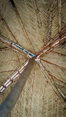 Background Texture of the roof of wodden and bamboo made hutの写真素材