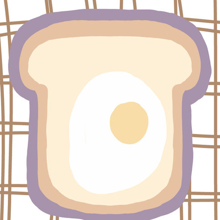 Illustration of a slice of bread with fried egg on a checkered backgroundの写真素材