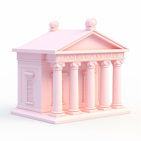 Bank building isolated on a white background. 3d render illustration.の素材