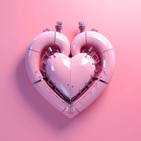 Pink heart shaped life buoy on pink background. 3D Renderingの素材