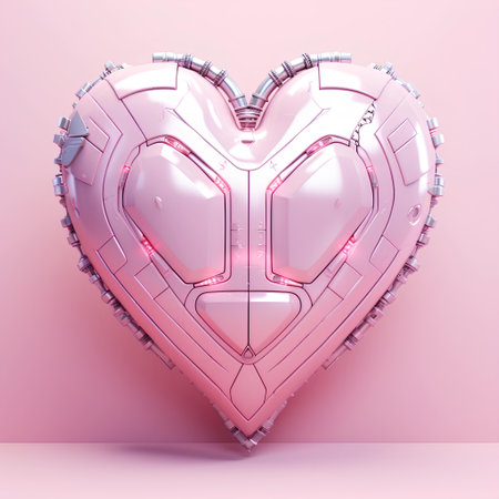Pink heart shaped box on pink background. 3d render illustration.の素材