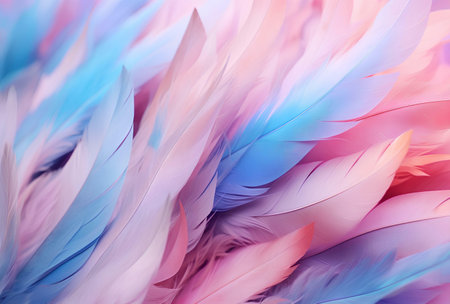 Colorful feathers as background, closeup. Color of the year 2019.の素材