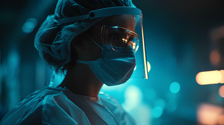 Portrait of a female surgeon at work in the operating room.の素材
