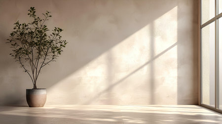 interior with large window and plant - 3d rendered illustration.の素材