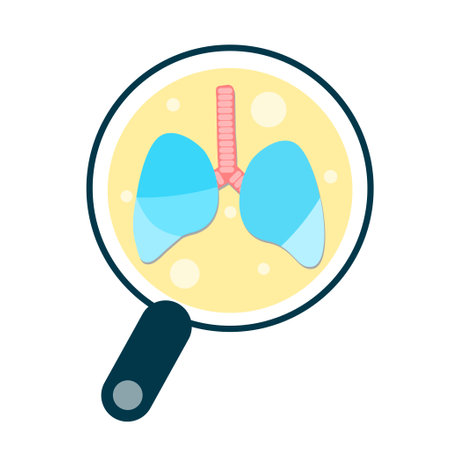 Lungs with magnifying glass. Vector illustration in flat styleの写真素材