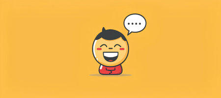 Cartoon happy man with speech bubble. Vector illustration in flat styleの素材