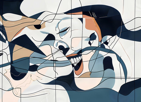 Abstract contemporary art collage. Hand drawn illustration of a woman's face.の素材
