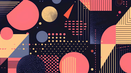 Abstract geometric background with circles, lines, dots. Vector illustration.の素材
