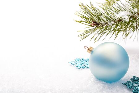 Blue and silver xmas decoration with copy space. Merry christmas.の写真素材