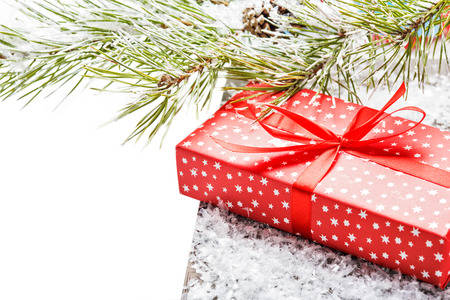 Christmas background with a red ornamentの写真素材