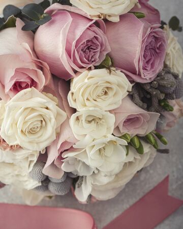 wedding bride's bouquet. vintage toned picture. Light backgroundの写真素材