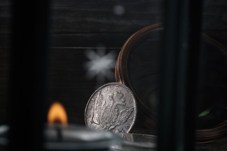 Numismatics. Old collectible coins on the table. close upの写真素材
