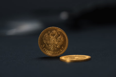 Numismatics. Old collectible coins on the table.の写真素材