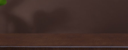 Eco rustic pine tree wood disc platform podium and tropical leaf on light and shadow copy space background. Minimal empty display product presentation sceneの写真素材