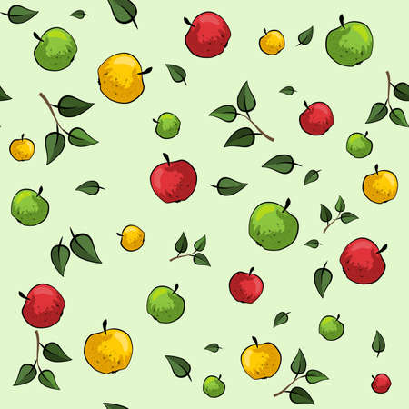 Apple seamless pattern with red, yellow and green apples and leavesのイラスト素材