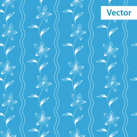 Flowers Blue Background with wavy stripesのイラスト素材