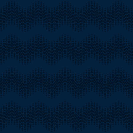 Dotted seamless pattern, repeating wavy lines of dots on blue background