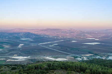 Jezreel Valley, view from Mount Carmel in sunset light, Israel